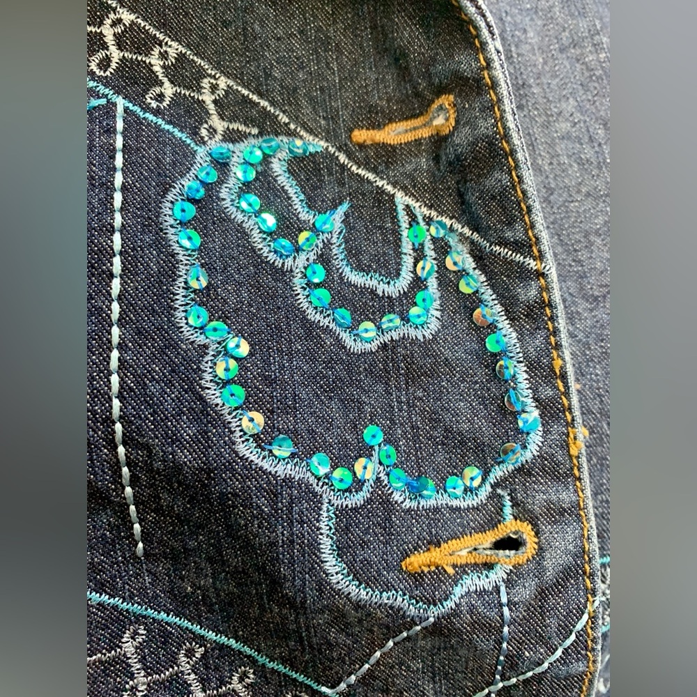 Tradition Country Collection Vintage Denim Jean Jacket Embroidered Sz XL Sequins - Picture 3 of 15
